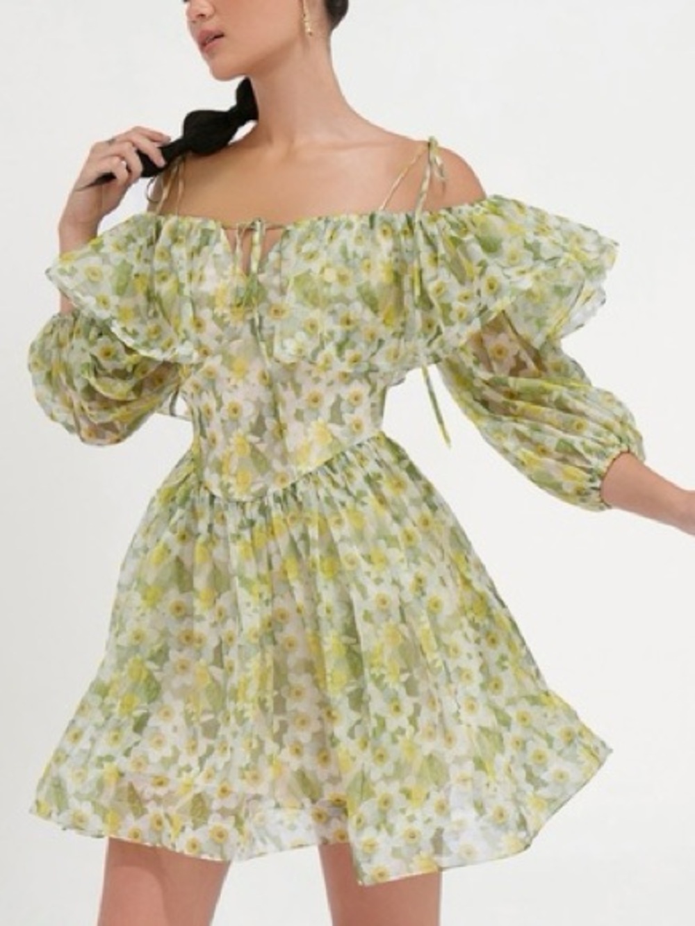 Dear Jose Floral Ruffle Mini Dress Flowy Garden Party Feminine Sheer